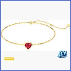 14k Gold Heart Birthstone Charm Bracelet Adjustable 6.5''+2''